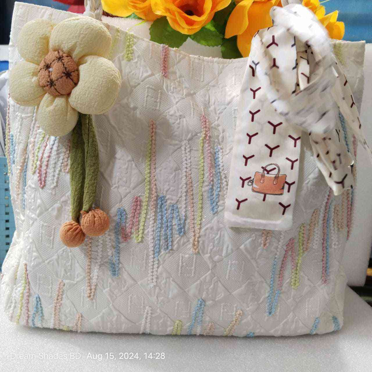 Floral Embellished Tote Bag